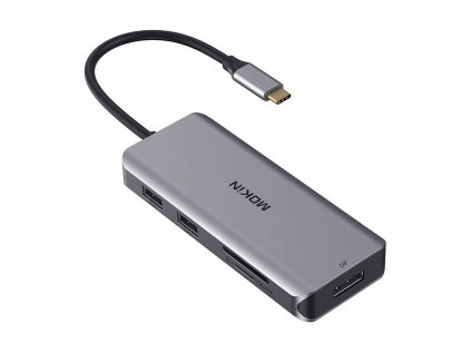 MOKiN 9v1 adaptér/dokovacia stanica USB C na 2x USB 2.0 + USB 3.0 + 2x HDMI + DP + PD + SD + Micro SD (strieborná)