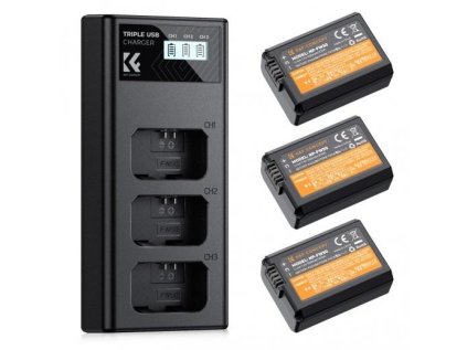 K&F Concept Batéria fotoaparátu K&F NP-FW50 1100 mAh, 3-balenie + nabíjačka LCD displej, sada nabíjačiek