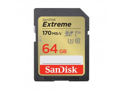 SanDisk Extreme 64 GB SDXC Memory Card 170 MB/s and 80 MB/s, UHS-I, Class 10, U3, V30