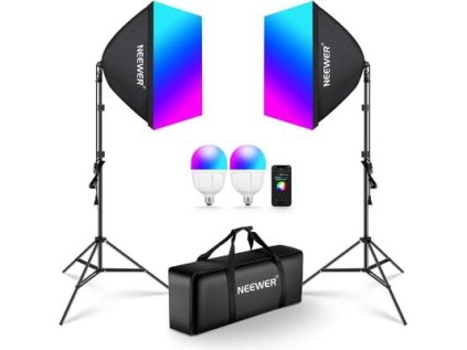Neewer NK800 softbox stojanová súprava, sada 2x trvalých RGB LED fotografických svetiel, 2x softbox, 2x 26W LED