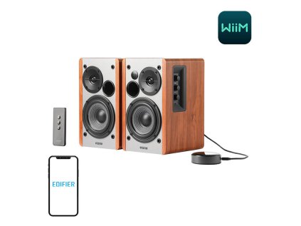 Edifier R1280T 2.0 reproduktory s WiiM Mini Wi-Fi sieťovým prehrávačom (hnedý)