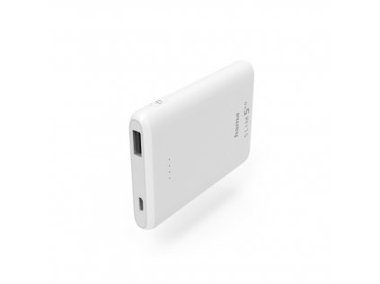 Hama SLIM 5HD, powerbanka, 5000 mAh, 1 A, výstup: USB-A, biela