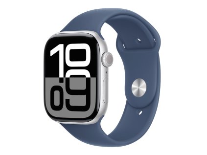 Apple Watch Series 10 GPS 46mm Silver Aluminium Case with Denim Sport Band - S/M