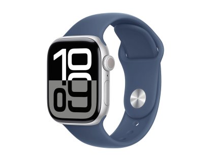 Apple Watch Series 10 GPS + Cellular 42mm Silver Aluminium Case with Denim Sport Band - M/L