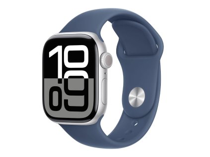 Apple Watch Series 10 GPS + Cellular 46mm Silver Aluminium Case with Denim Sport Band - S/M