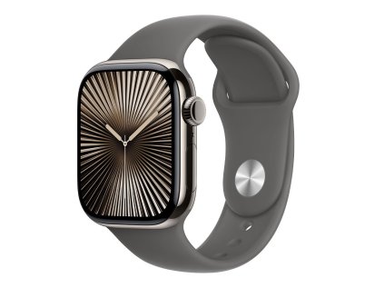 Apple Watch Series 10 GPS + Cellular 46mm Natural Titanium Case with Stone Grey Sport Band - S/M