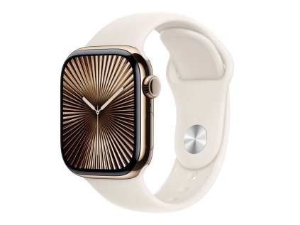 Apple Watch Series 10 GPS + Cellular 46mm Gold Titanium Case with Starlight Sport Band - S/M