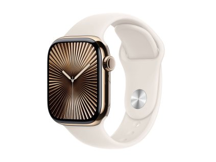 Apple Watch Series 10 GPS + Cellular 42mm Gold Titanium Case with Starlight Sport Band - S/M