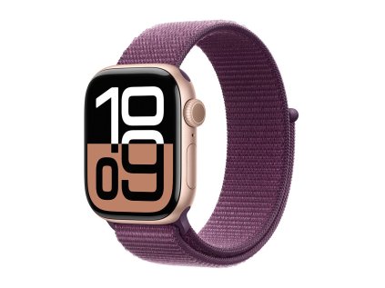 Apple Watch Series 10 GPS + Cellular 42mm Rose Gold Aluminium Case with Plum Sport Loop