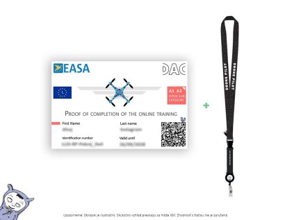 Certifikát pilota dronu a kľúčenka DRONE PILOT s obalom na preukaz A1/A2/A3
