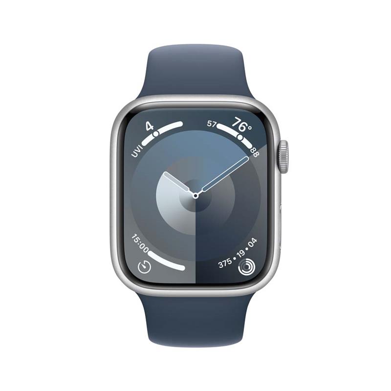 Apple Watch Series 9 GPS 45mm Silver Aluminium Case with Storm Blue Sport Band - M/L MR9E3QC/A
