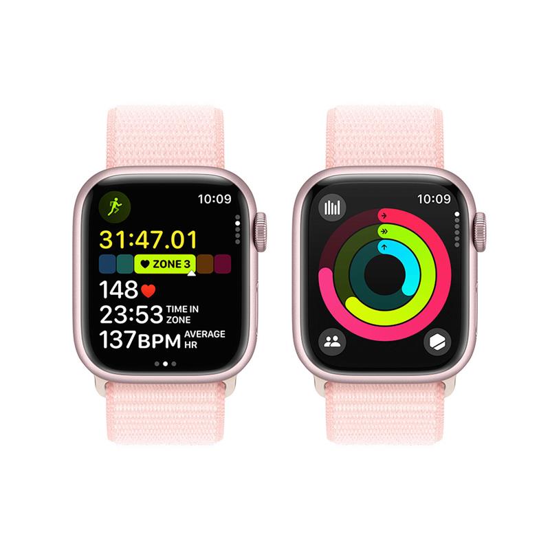 Apple Watch Series 9 GPS + Cellular 41mm Pink Aluminium Case with Light Pink Sport Loop MRJ13QC/A