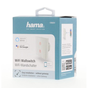 Hama SMART WiFi dotykový nástenný vypínač, dvojitý, vstavaný, biely 85365080