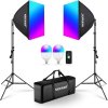 Neewer NK800 softbox stojanová súprava, sada 2x trvalých RGB LED fotografických svetiel, 2x softbox, 2x 26W LED