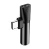 Baseus Audio adaptér USB-C na Mini Jack 3,5 mm + USB-C (čierny)