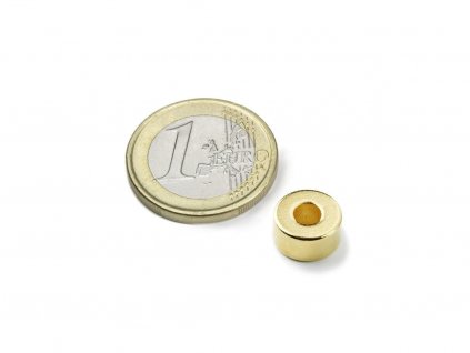 Neodymový magnet mezikruží D 10/4 mm, H 5 mm, Neodym, N42, pozlacený