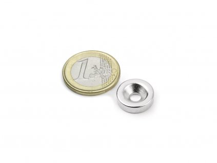 Neodymový magnet mezikruží D 15/4.5 mm, H 4 mm,s vrtáním a zahloubením, N35,poniklovaný