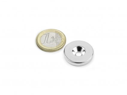 Neodymový magnet mezikruží D 23/4.5 mm, H 4 mm,s vrtáním a zahloubením, N35,poniklovaný