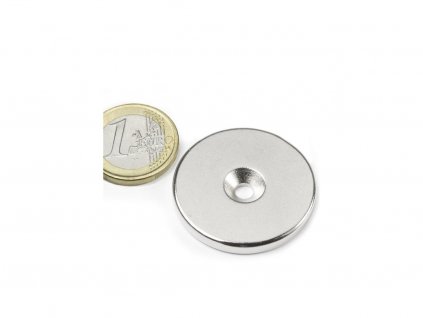 Neodymový magnet mezikruží D 34/4.5 mm, H 4 mm,s vrtáním a zahloubením, N35,poniklovaný
