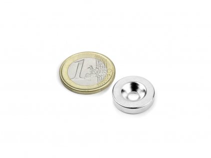Neodymový magnet medzikružie D 18/4.5 mm, H 4 mm,s vrtaním a zahĺbením, N35,ponikelovaný