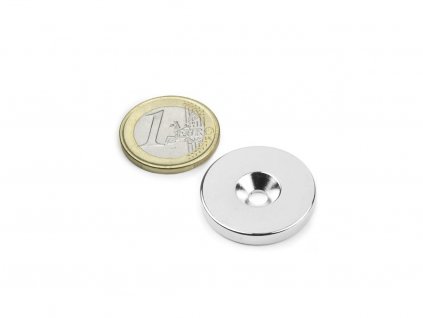 Neodymový magnet medzikružie D 27/4.5 mm, H 4 mm,s vrtaním a zahĺbením, N35,ponikelovaný
