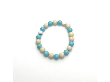 Minerální náramek dámský howlit, fossilní kámen a tyrkys