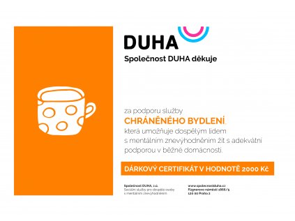 Dárkový certifikát - obdaruji Chráněné bydlení 2000 Kč