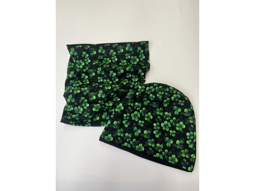 Set čepice s nákrčníkem - čtyřlístek