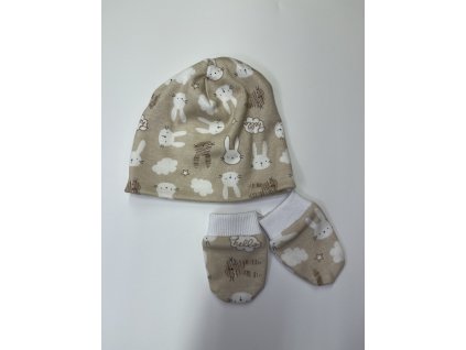 Čepička s rukavičkami pro miminko - králíčci