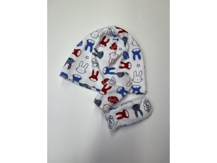 Čepička s rukavičkami pro miminko - králíčci - modrá 2