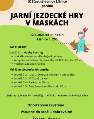 Šťastný domov Líšnice z.ú. Vás zve na Jarní jezdecké hry v maskách. Přijďte si zazávodit v Hobby horsingu, nebo podpořit...