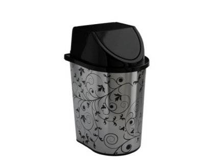 Plastový odpadkový koš 5,7 l stříbrný dekor listy