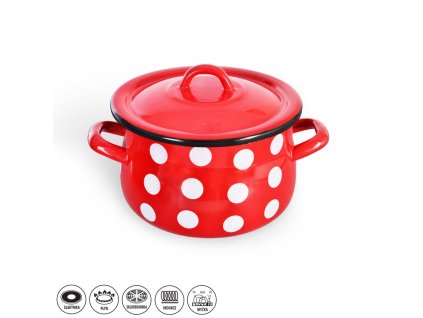 Hrnec smalt s poklicí červený puntík 16 cm, 2,3l