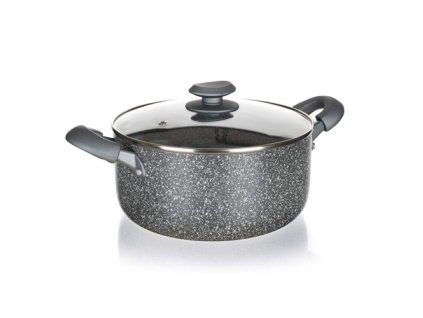 BANQUET Hrnec s nepřilnavým povrchem GRANITE PR 20 x 9,5 cm, se skleněnou poklicí