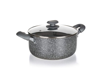BANQUET Hrnec s nepřilnavým povrchem GRANITE PR 18 x 8,5 cm, se skleněnou poklicí