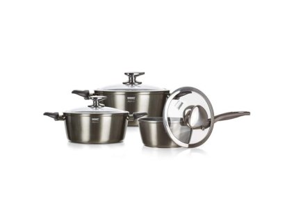BANQUET Sada nádobí s nepřilnavým povrchem METALLIC PLATINUM, 6ks