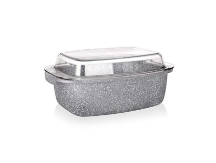 BANQUET Pekáč s nepřilnavým povrchem GRANITE 32,5 x 21 x 11 cm, 5,7 l, se skleněnou poklicí