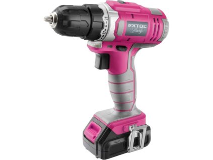 Aku vrtací šroubovák Extol Lady 12 V Li-ion 1300mAh růžový, sada v tašce