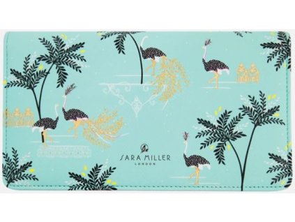 Sara Miller London Savannah psaníčko/peněženka XL cestovní Dancing Ostrich Luxury kožená 23x13cm luxusní designová tyrkysová květinová s ptáčky