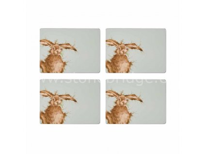 wrendale coloured green hare large placemats s 4 5