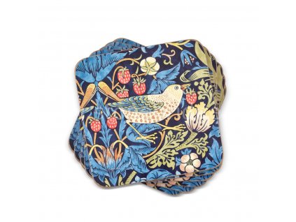 strawberry thief blue by morris and co coaster set web 1