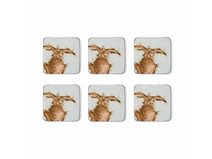 wrendale coloured green hare coasters s 6 4