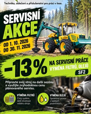 🍂 SERVISNÍ AKCE SUN FOREST – SLEVA 13 % 🔧 Připravte svůj stroj na další sezónu a využijte zvýhodněnou cenu plánovaného...