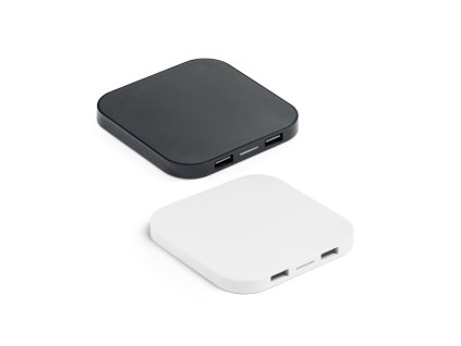 CAROLINE. Super brzi bežični punjač od recikliranog ABS-a (100% rABS) i 15W sa HUB 2 USB-A porta