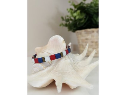 náramek Miyuki Tila blue red white