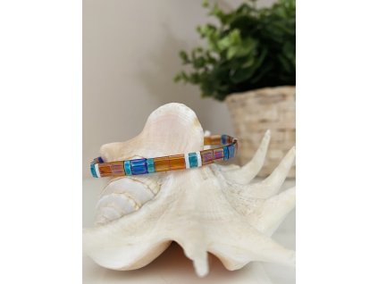 náramek Miyuki Tila orange blue white