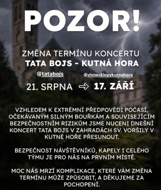 Moc se omlouváme a mrzí nás to, ale předpověď počasí je dnes opravdu extrémní. Budeme se těšit 17.září!! Díky!!🔥...