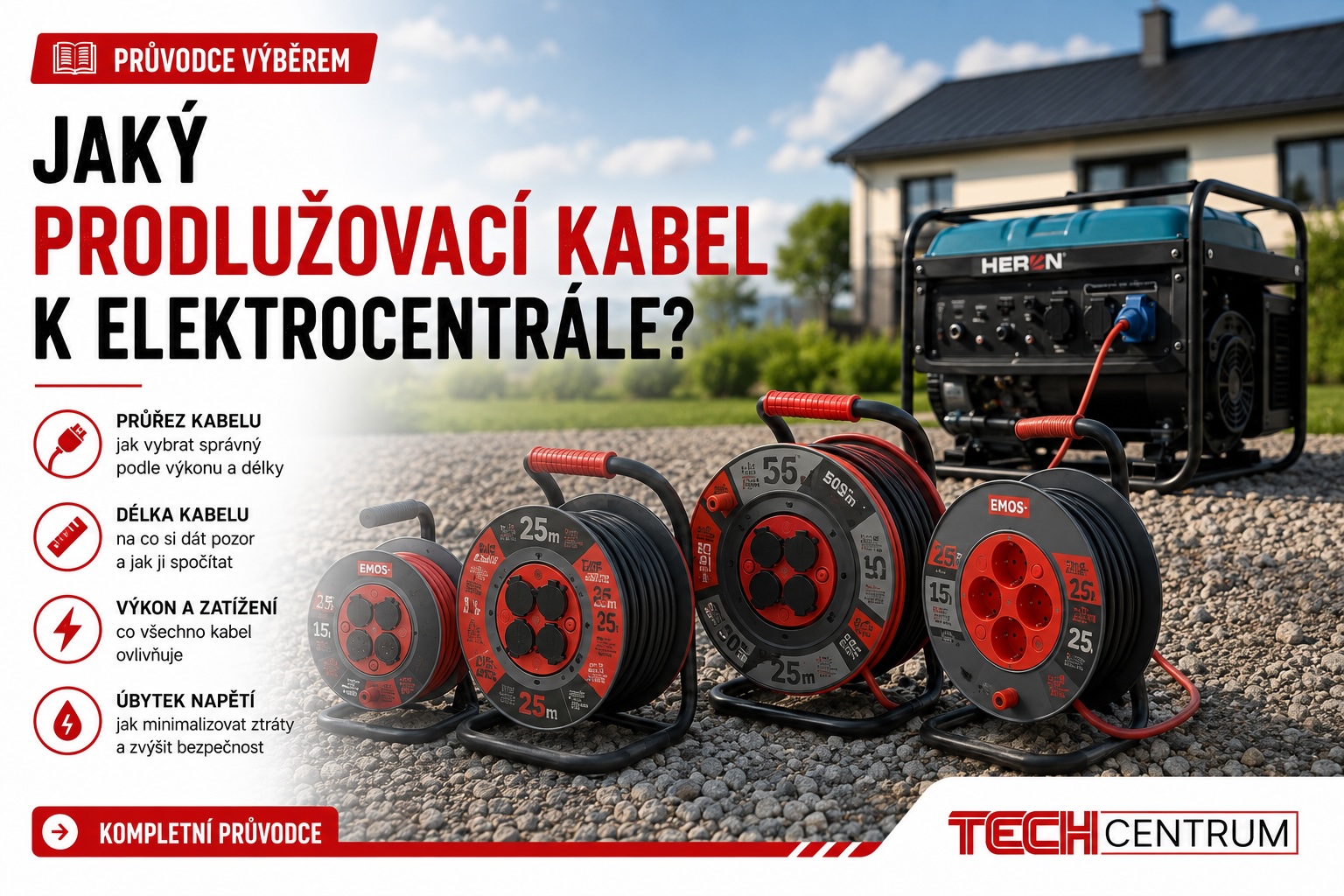Jaký prodlužovací kabel k elektrocentrále: průřez, délka, výkon a úbytek napětí