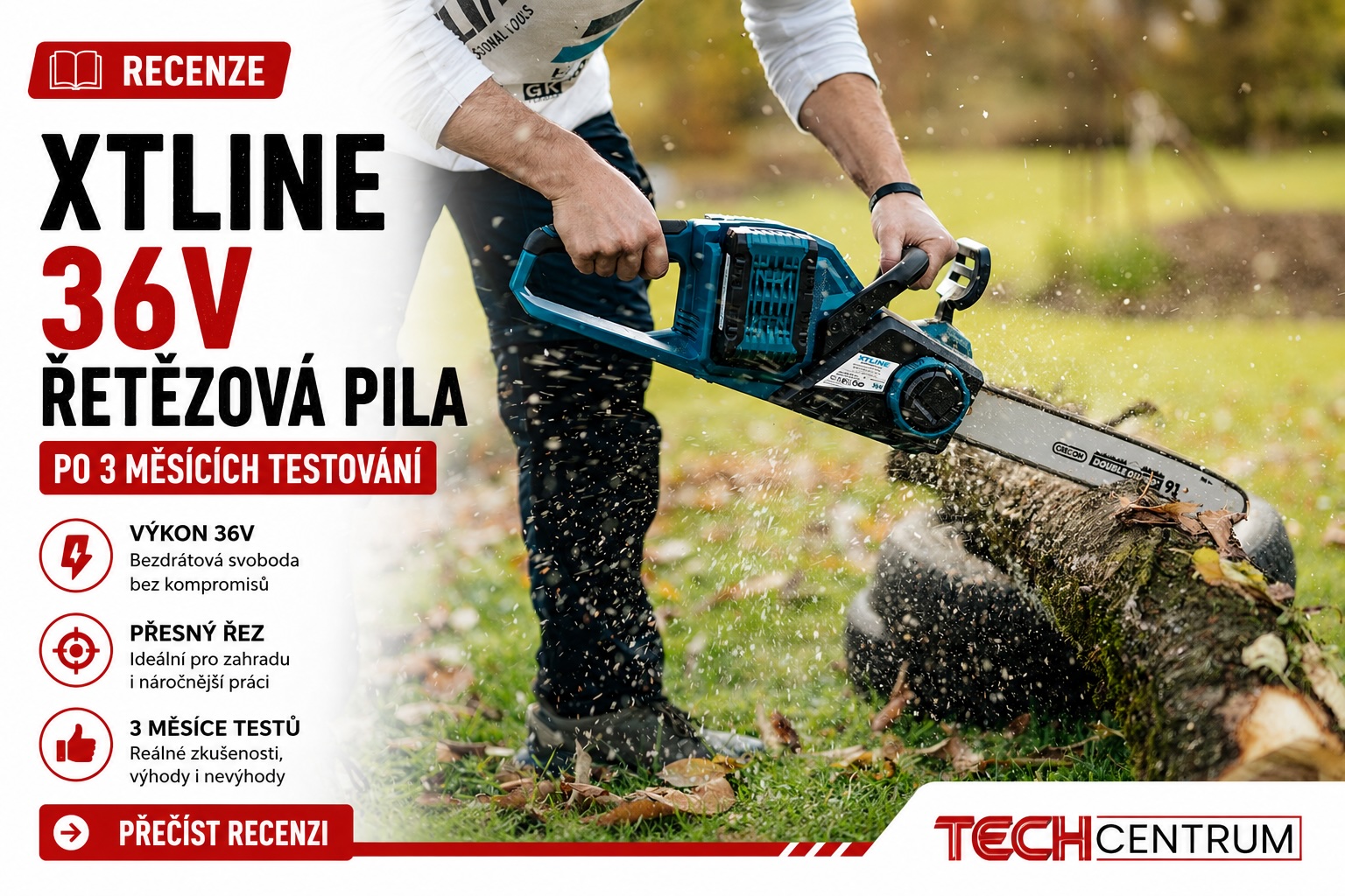 Recenze: XTLINE 36V řetězová pila (2×18V) XT102870 po 3 měsících testování