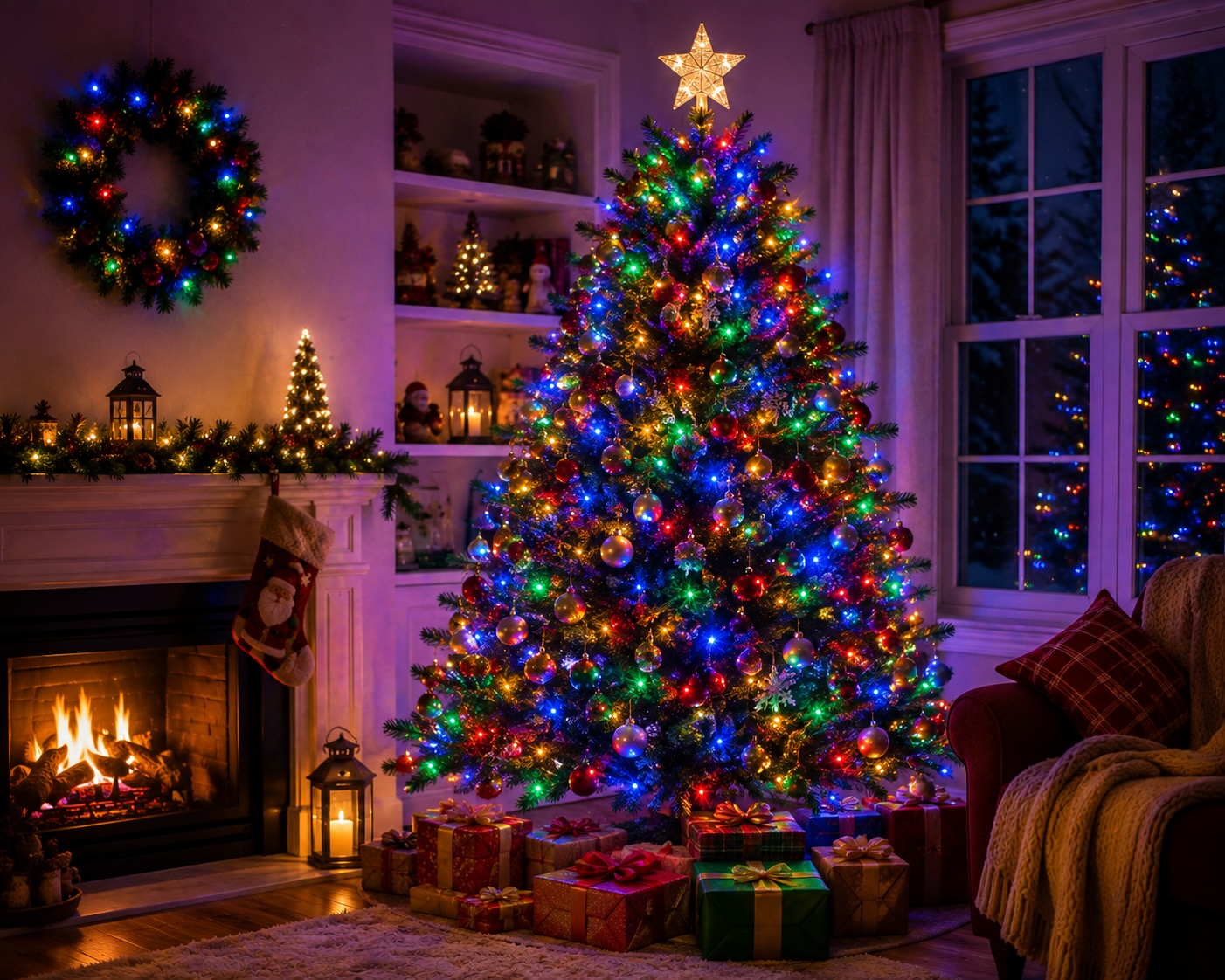 Barevné multicolor vánoční LED osvětlení na vánočním stromku